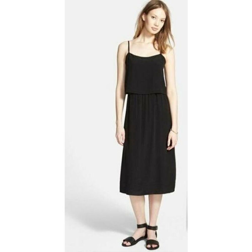 ✨Madewell Women's Black Sz 12 Dress Sleeveless Cami Overlay 100% Silk✨